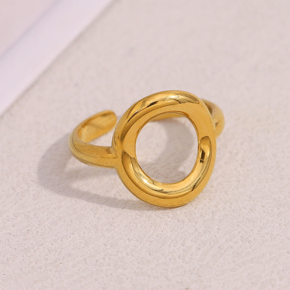 Anello Minimalista Geometrico in Acciaio Inossidabile con Placcatura in Oro 18K, Fascia Aperta Vuota Rotonda da Donna