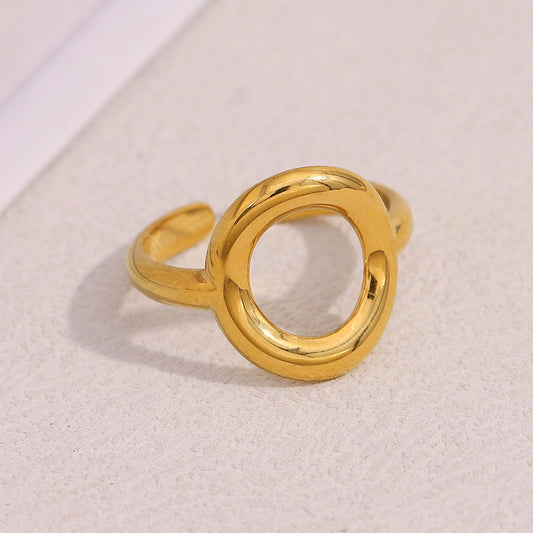 Minimalist Geometric Stainless Steel Ring with 18K Gold Plating, Hollow Round Open Band for Women