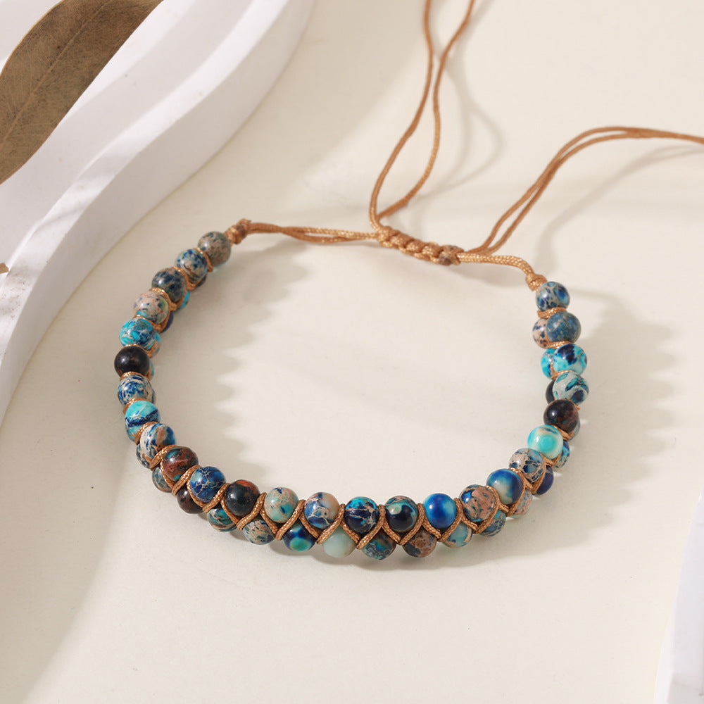 Bohemian Handmade Beaded Round Turquoise Bracelet Unisex Yoga Jewelry