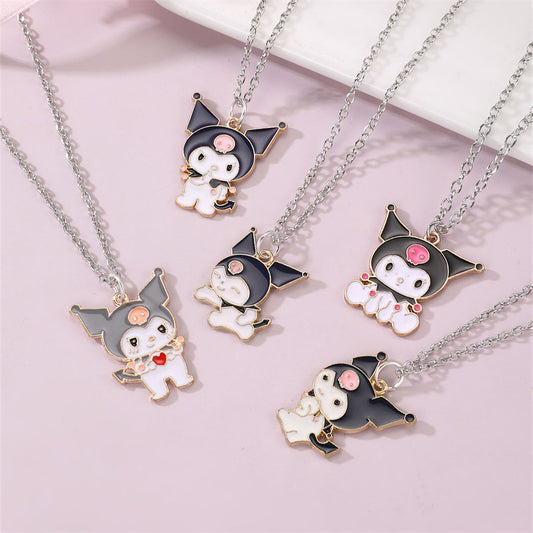 Minimalist Bowknot Alloy Necklace for Kids with Enamel Finish Cartoon Locket Chain Jewelry