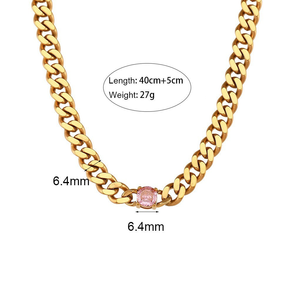Collana pendente geometrica minimalista in acciaio inossidabile con placcatura in oro 18 carati su catena a maglia cubana