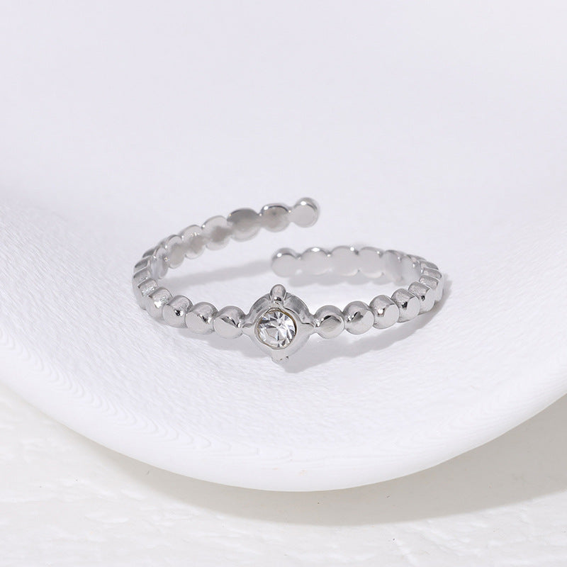 Minimalist Titanium Steel Adjustable Open Ring for Women with Rhinestone Accents and 18K Gold Plating