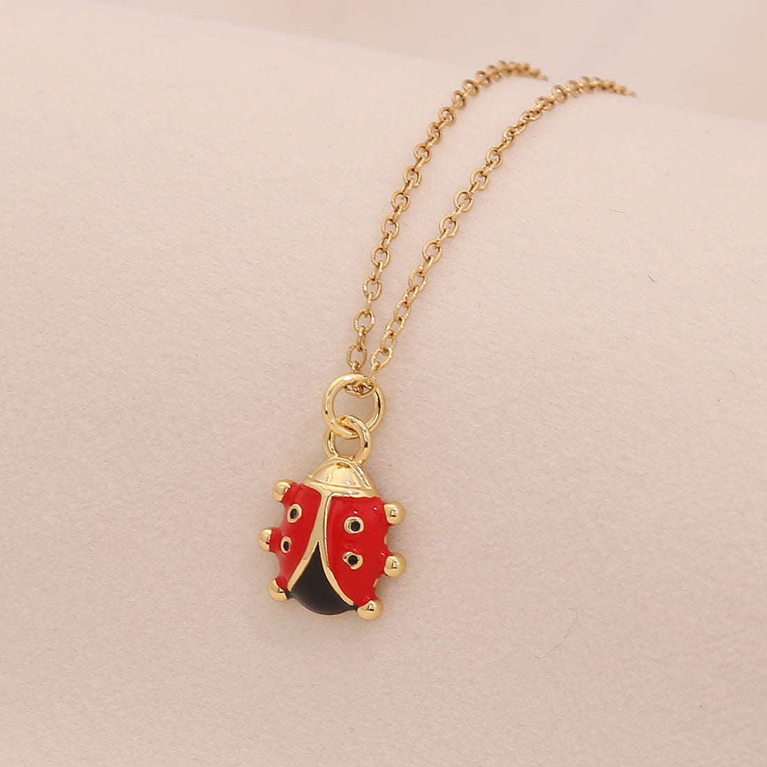 Cute Ladybug Pendant Necklace in Copper with Micro-Paved Zirconia, Enamel Finish, O-Chain, Animal-Themed Jewelry for Women