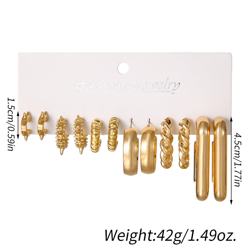 Elegant Gold Plated Geometric Round Stainless Steel Hoop Earrings Set