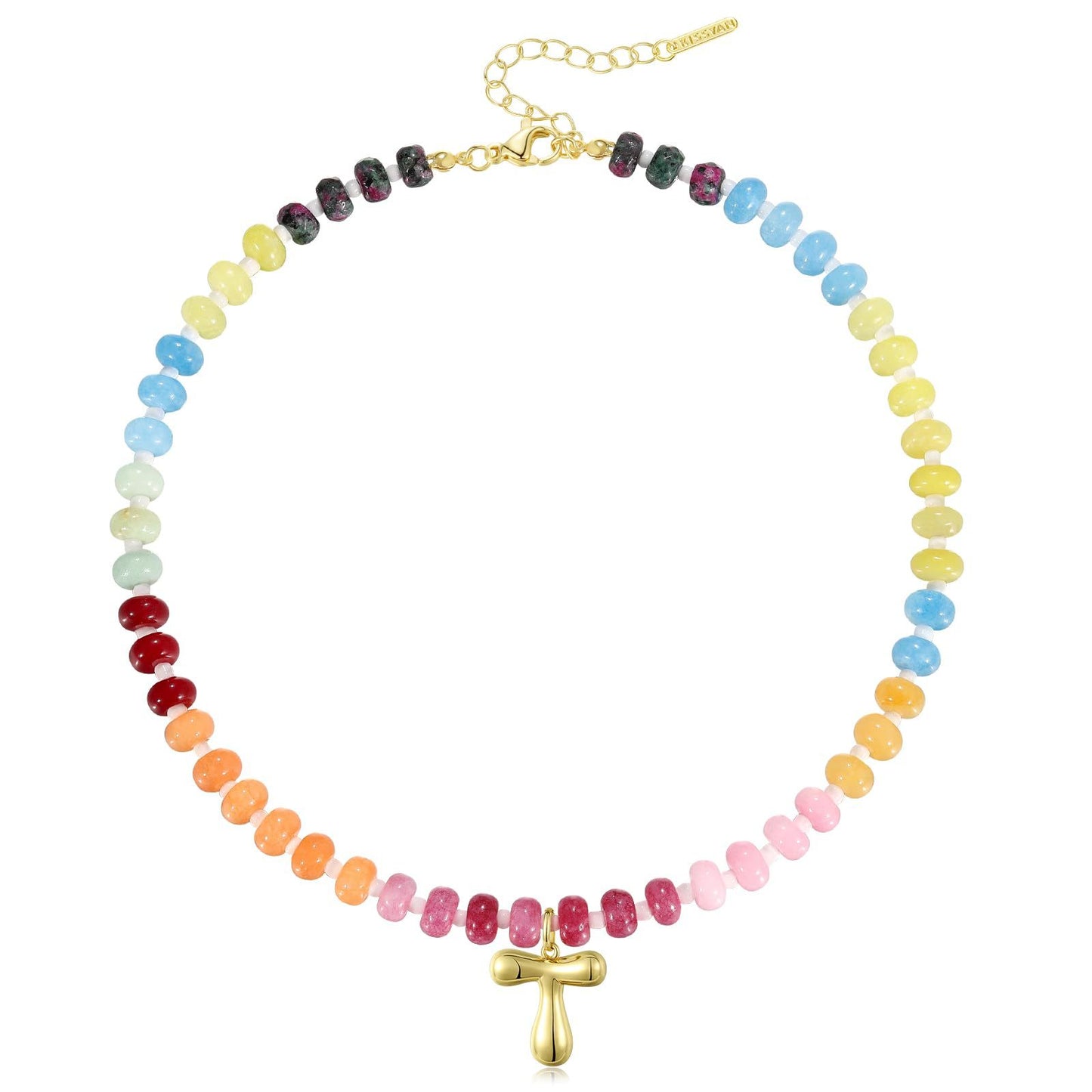 Colorful Abacus Bead Choker Necklace with 26 Bubble Letter Brass Pendants Serpentine Chain Unisex Stone Jewelry
