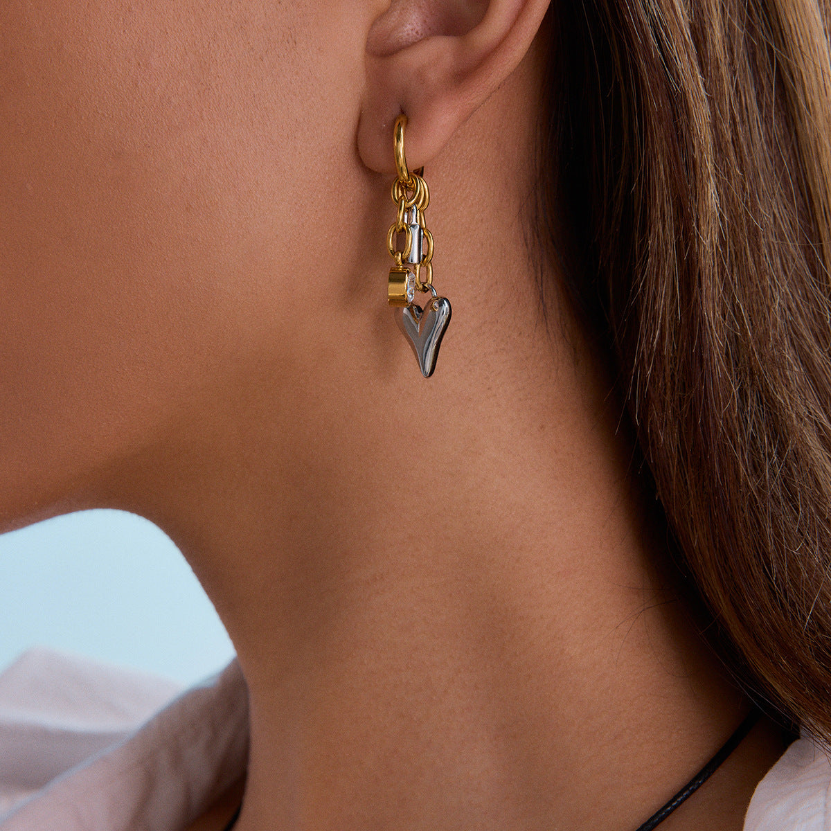 Minimalist Elegant Heart Plated Stainless Steel Earrings for Women