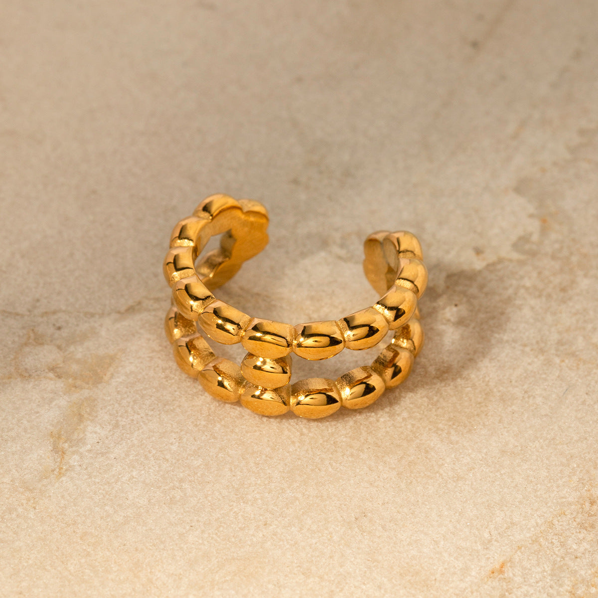Anello Aperto a I Geometrico alla Moda in Acciaio Inossidabile Placcato Oro 18K Gioielli da Donna