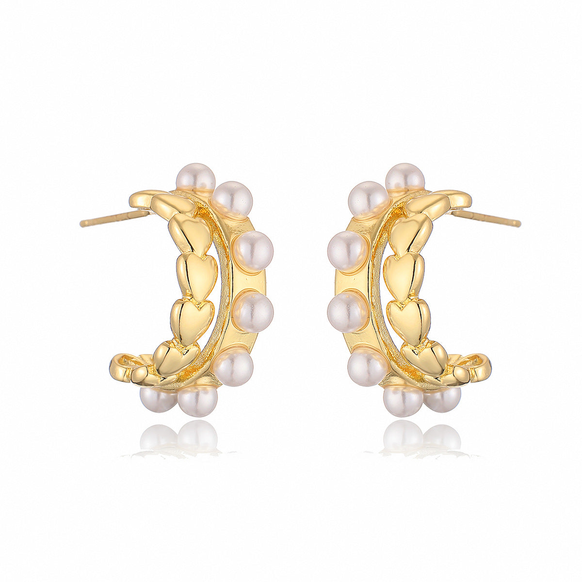 Orecchini da donna in rame geometrici minimalisti vintage con perle microincastonate e placcatura in oro 18 carati