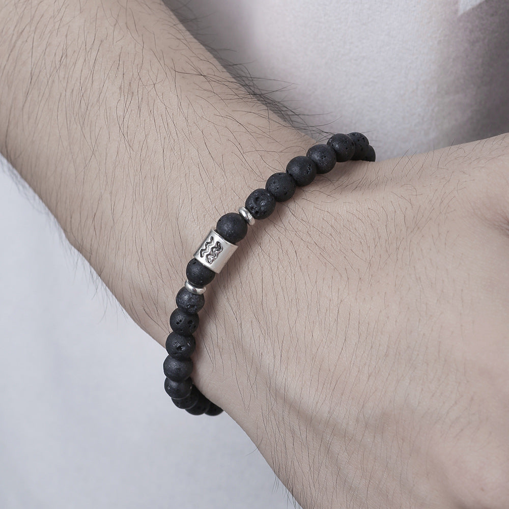Handmade Geometric Round Volcanic Stone Bracelet for Unisex