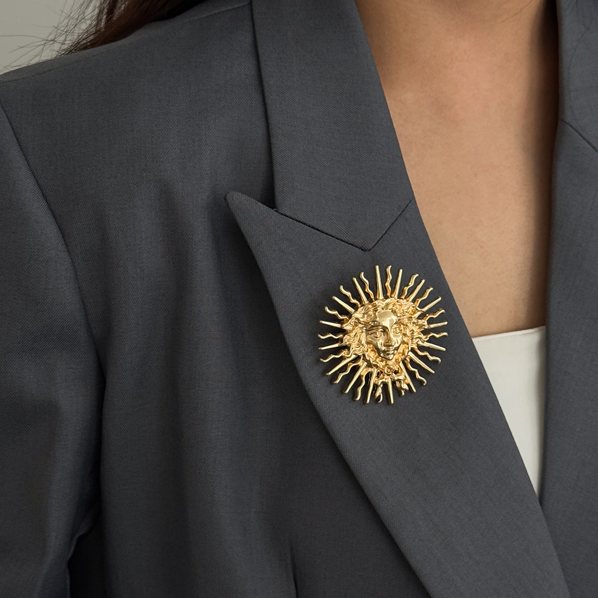 Creative Geometric Sun Goddess Relief Brooch Zinc Alloy Plated Pin for Women DIY Charm Bar