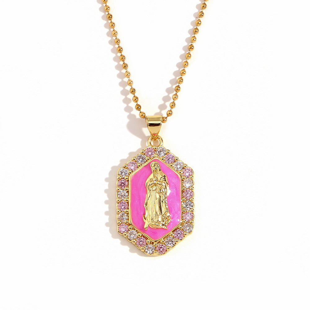 Vintage Fashion Hexagonal Titanium Steel Pendant Necklace with 18K Gold Plating and Enamel Finish