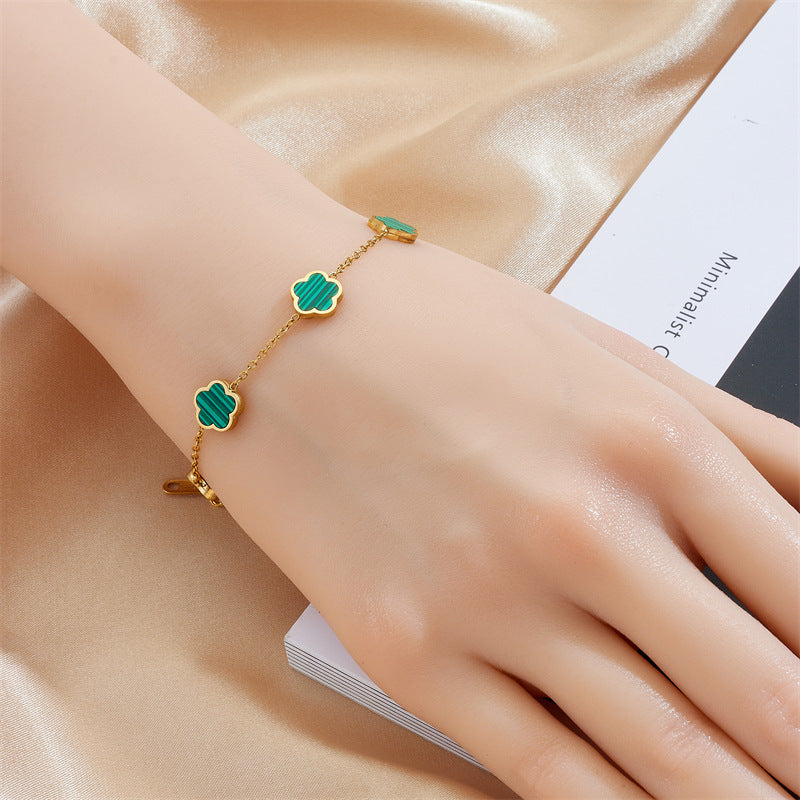 Vintage Minimalist Floral Stainless Steel Plated Bracelet for Women