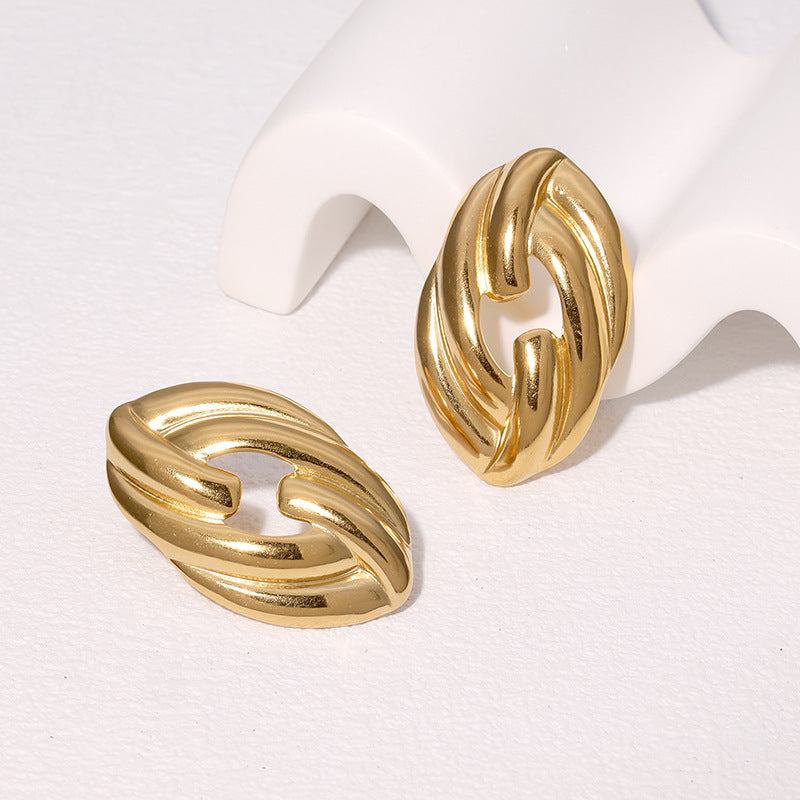 Orecchini a perno geometrici minimalisti in acciaio inossidabile da donna con placcatura in oro 18 carati e perni in acciaio al titanio
