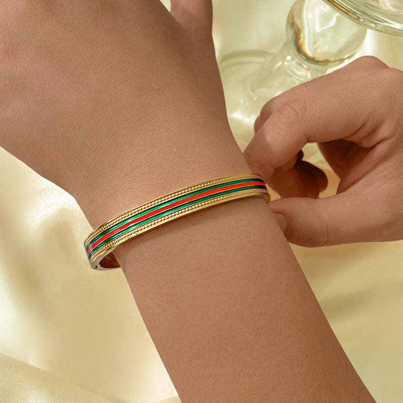 Vintage Geometric Striped Titanium Steel Plated Bracelet