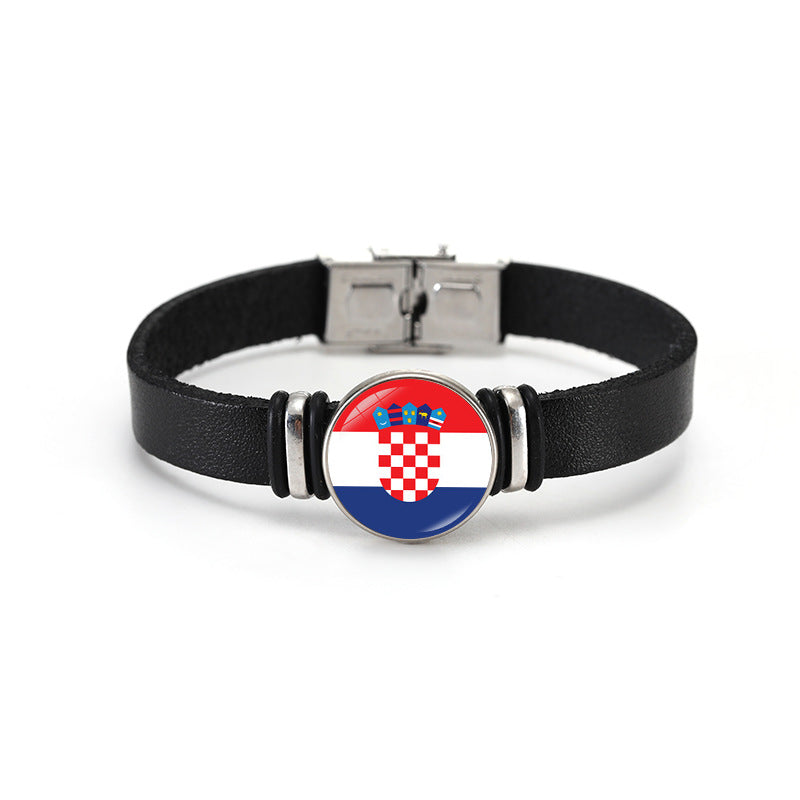 Geometric Plated Leather Bracelet Unisex World Cup Flag Design Casual Wristband