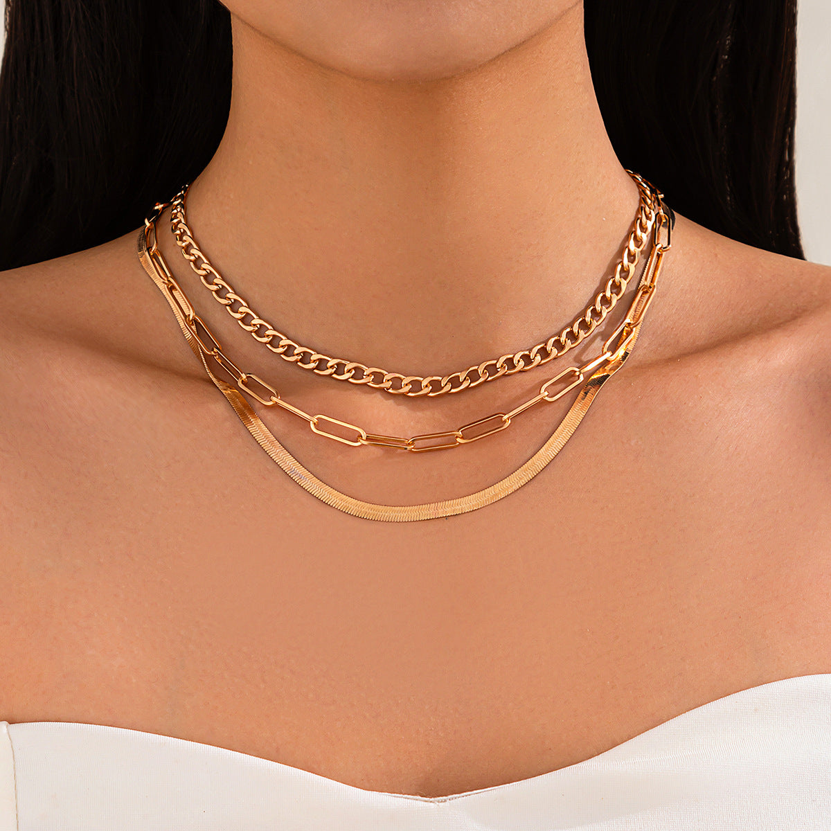 Collana Punk a Strati con Catena a Scatola in Metallo Geometrico da Donna