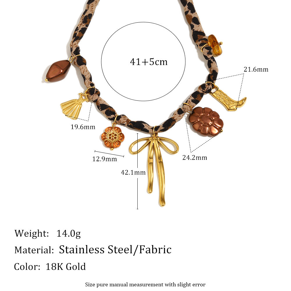 Collar con Colgante de Luna y Estampado de Leopardo Geométrico Minimalista para Mujer de Acero Inoxidable con Baño de Oro de 18K
