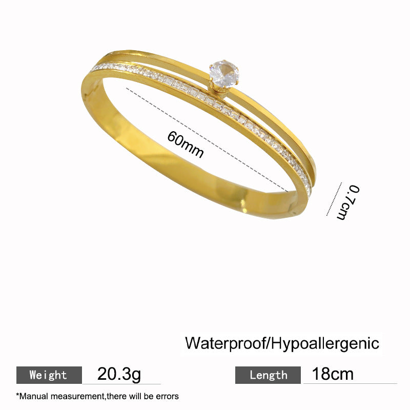 Elegant Geometric Cubic Zirconia Plated Titanium Steel Bracelet for Women