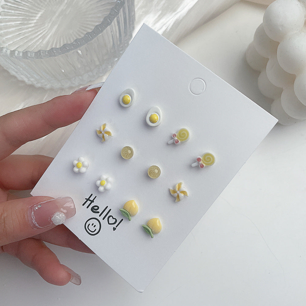 Sweet Ceramic Fruit Heart Butterfly Stud Earrings with Stainless Steel Posts