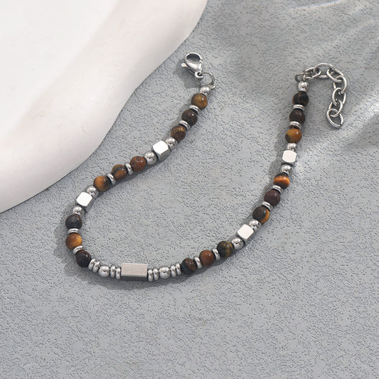 Bracciale geometrico stile vintage con perline per donne e uomini, realizzato in pietra naturale, design intrecciato a mano, accessorio moda unisex