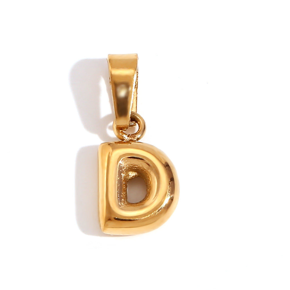 Ciondolo con mini lettera a bolla placcato oro 18 carati in acciaio inossidabile, moda minimalista