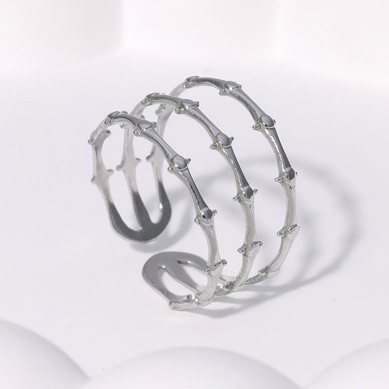 Minimalist Sweet Bamboo Plant Stainless Steel Plated Open Ring for Women