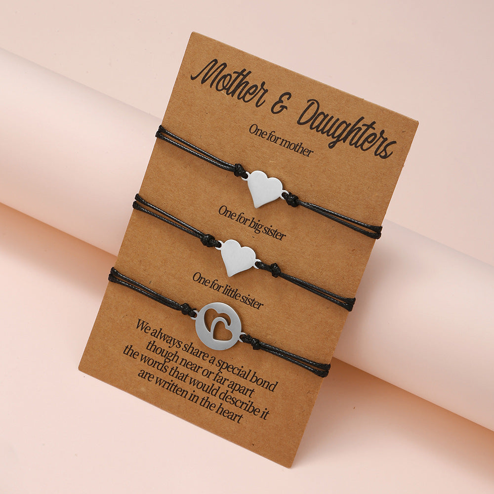 Minimalist Stainless Steel Heart Geometric Woven Card Bracelet