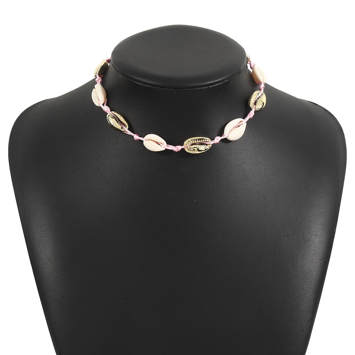 Collar con colgante de concha geométrica estilo bohemio con cadena de aleación y cuerda trenzada para mujer, accesorio para fiesta casual de verano en la playa