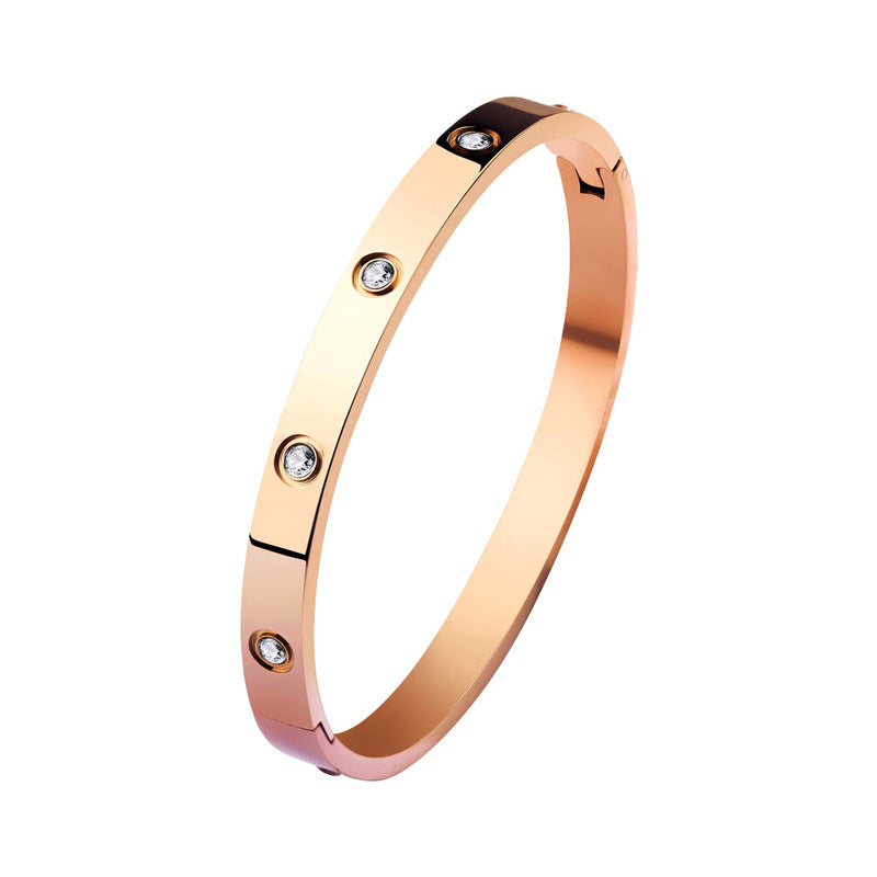 Minimalist Titanium Steel Bracelet with 18K Gold Plating, Oval Geometric Design, Fade-Resistant Opening Bangle for Women