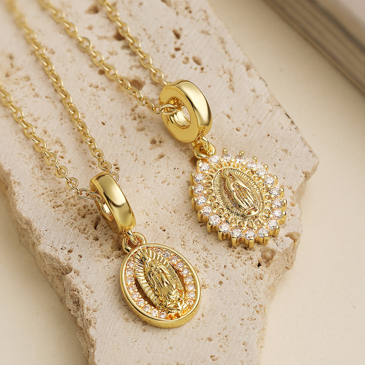Vintage Geometric Pendant Necklace for Women with Copper Base Plated in 18K Gold and Zircon Inlay