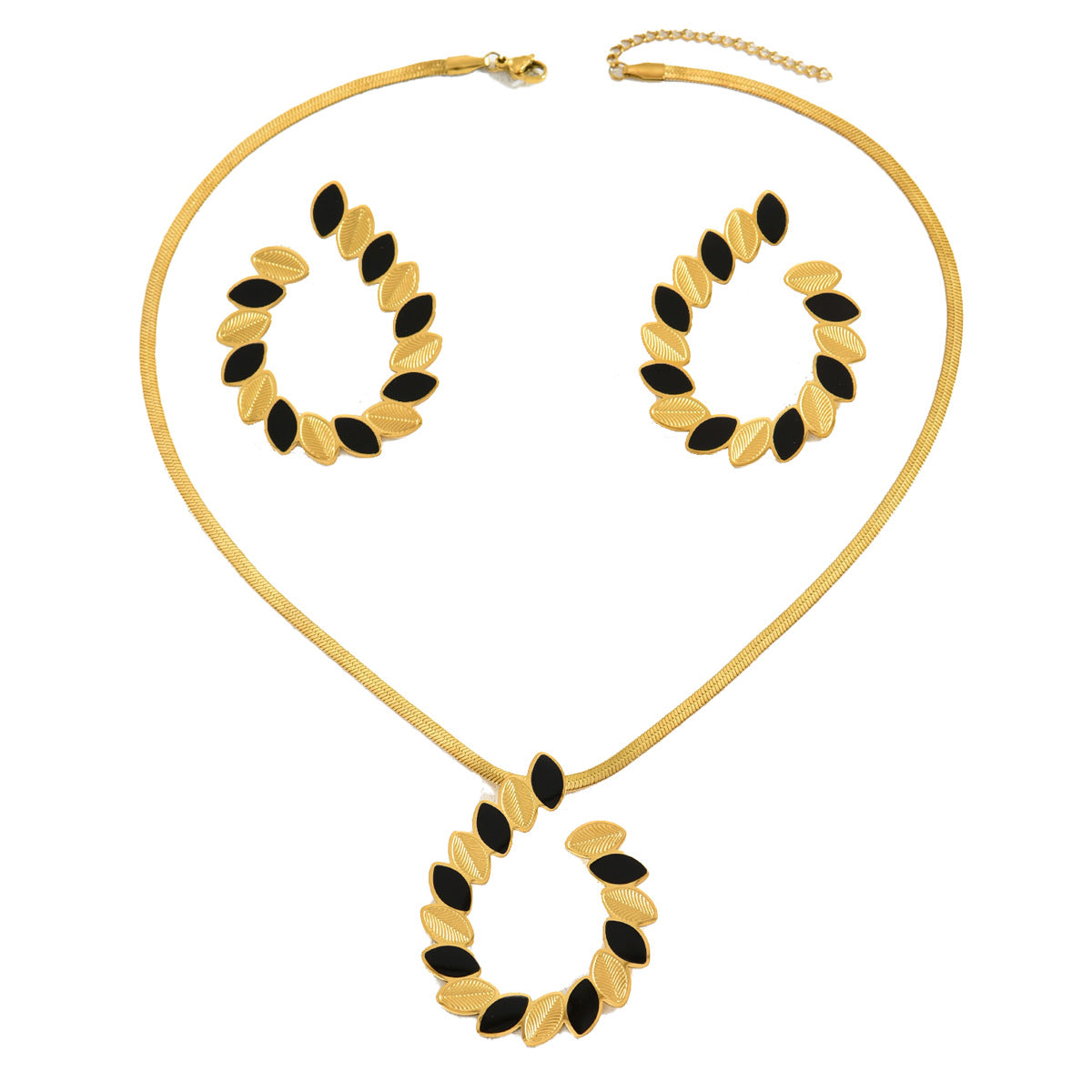 Conjunto de collar largo y pendientes de moda para mujer con diseño de hojas en cobre con acabado esmaltado