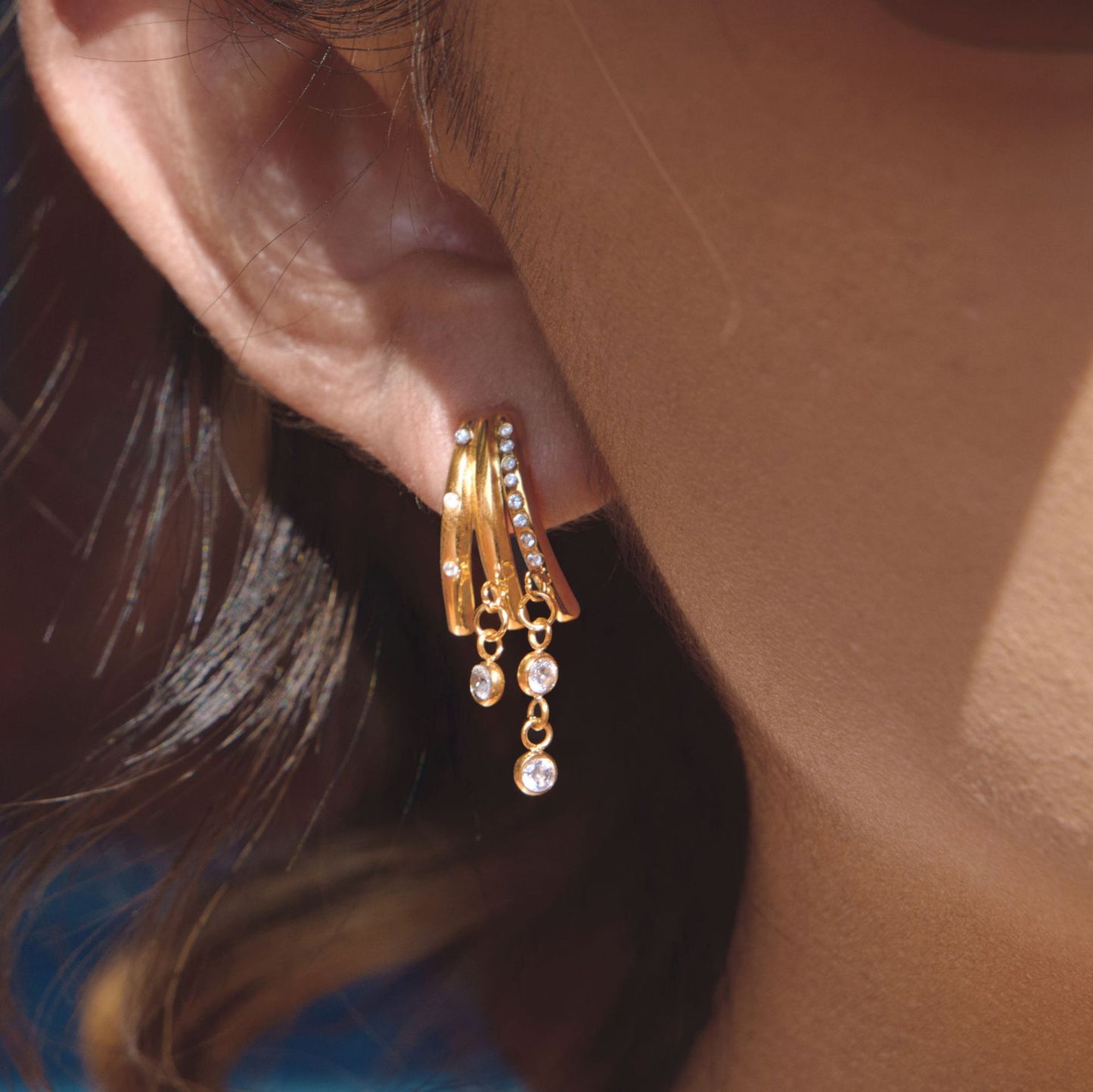Elegant Geometric Stainless Steel Tassel Earrings with Pearl Inlay for Women