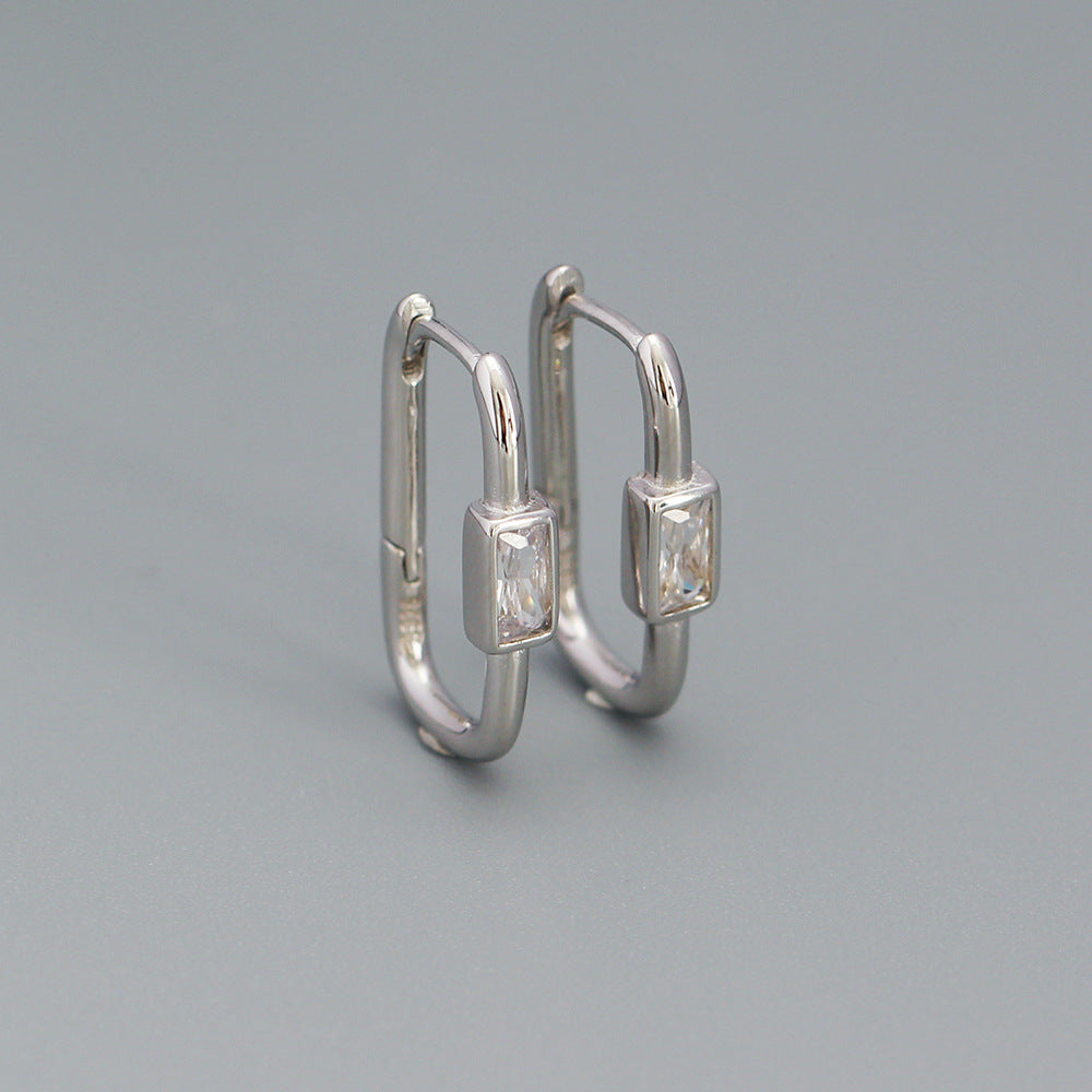 Geometric Fashion-Commuter Style S925 Sterling Silver Ear Clips with Colorful Zircon Inlay