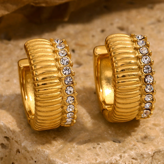 Orecchini a perno geometrici minimalisti in acciaio inossidabile con placcatura in oro 18K e zirconi