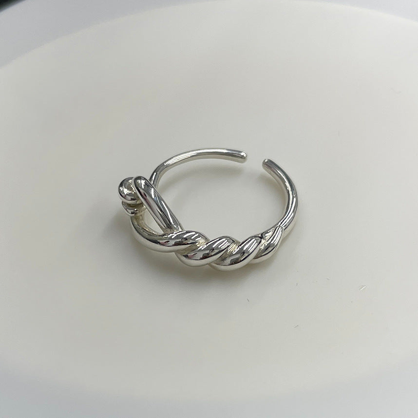 Anello a fascia regolabile vintage in argento Sterling 925 a forma di onda per donna, con fascino rustico ed eleganza minimalista