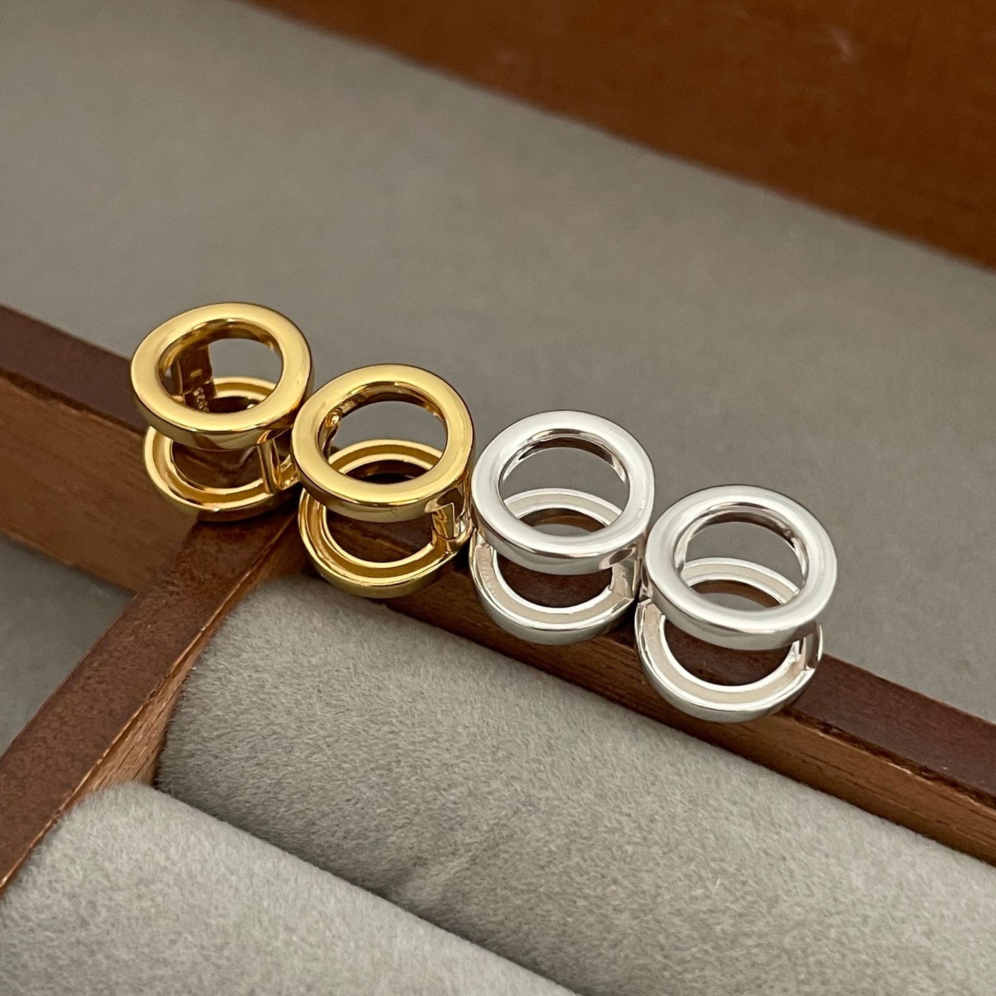 Minimalist Round Hoop Earrings in 925 Sterling Silver with Gold Plating and Pavé Crystal Accent