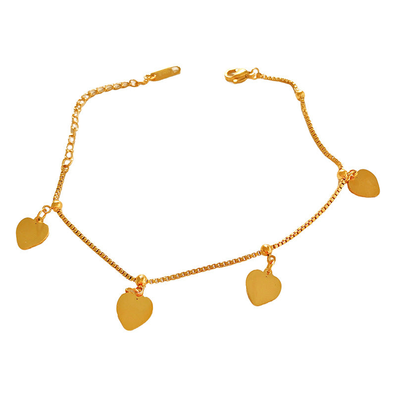 Sweet Minimalist Heart Titanium Steel Plated Anklet for Unisex