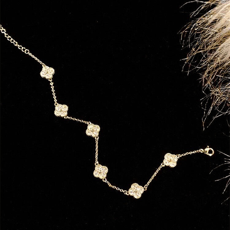 Luxury Elegant Geometric Floral Brass Bracelet with Cubic Zirconia Inlay for Women