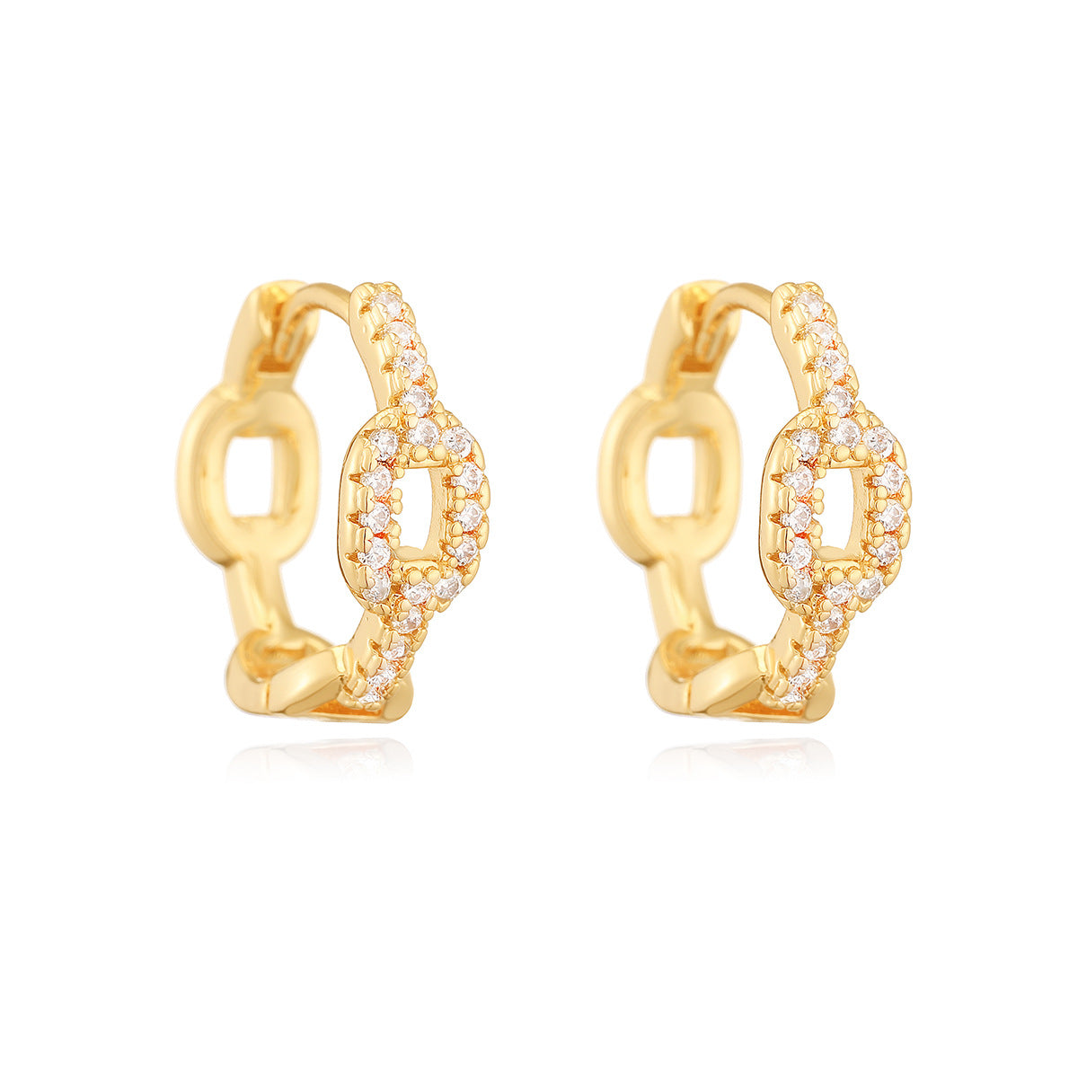 Pendientes de Aro Geométricos Minimalistas para Mujer de Cobre con Baño de Oro de 18K y Incrustaciones de Circonitas