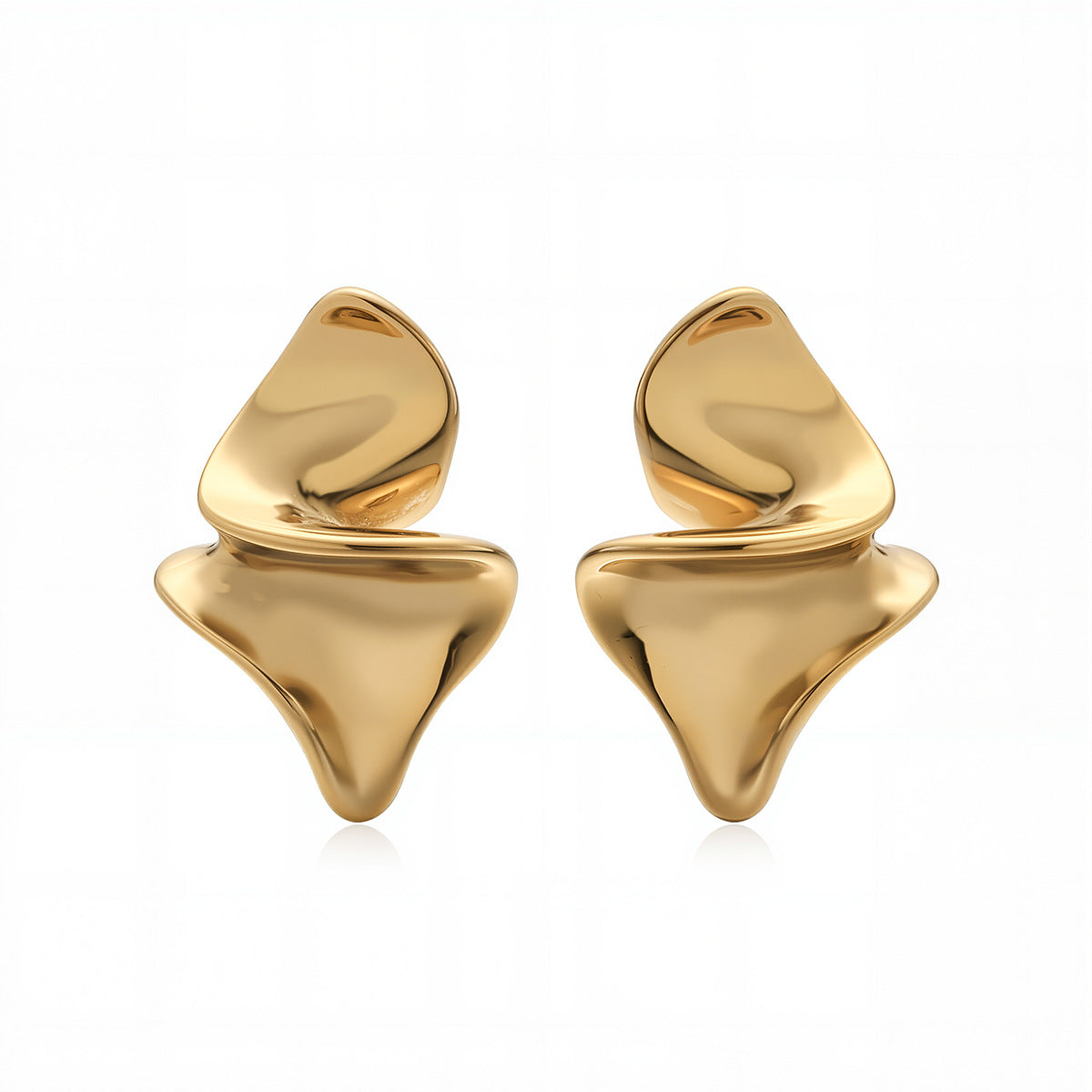 Minimalist Irregular Geometric Stainless Steel Earrings for Women with 18K Gold Posts and Micro-Pave Setting