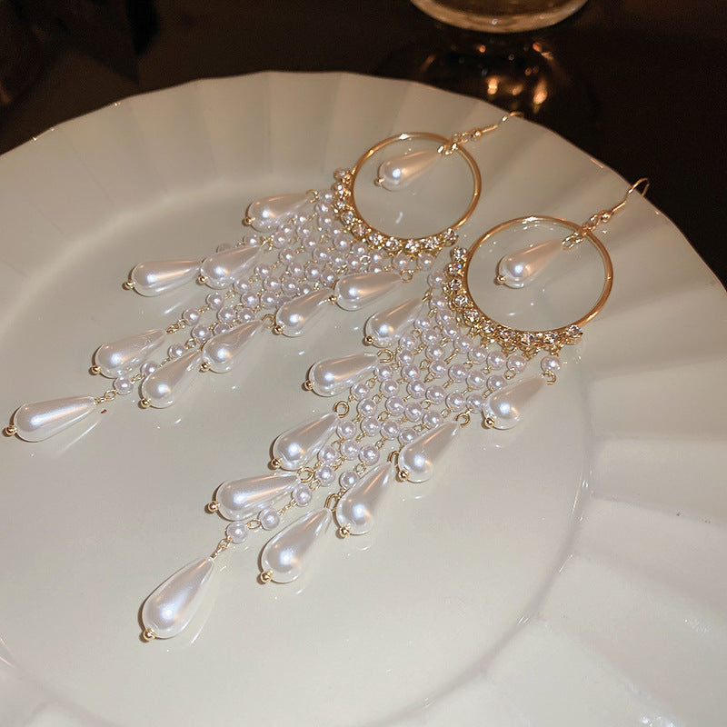 Eleganti Orecchini a Perno da Donna in Stile Francese Vintage con Zirconi Geometrici e Perle Imitazione