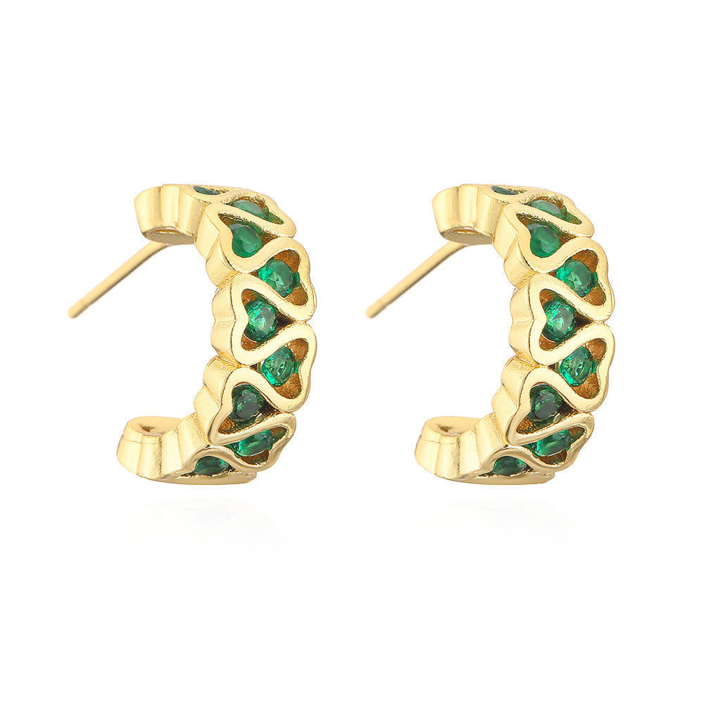 Minimalist Modern Geometric Copper Stud Earrings with 18K Gold Plating and Micro-Paved Zirconia for Women