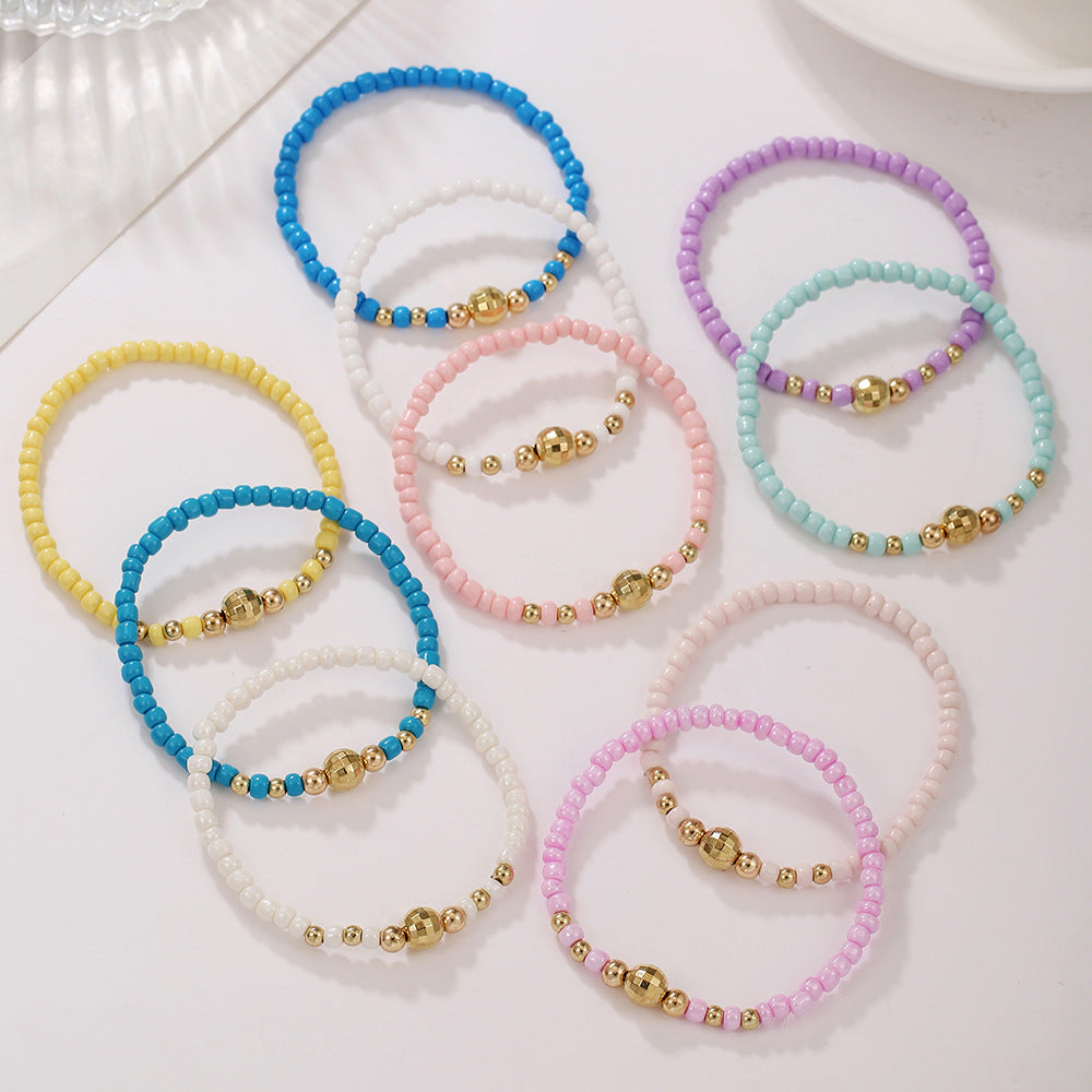 Minimalist Casual Geometric Round Seed Bead Alloy Handmade Bracelet Set for Women and Men