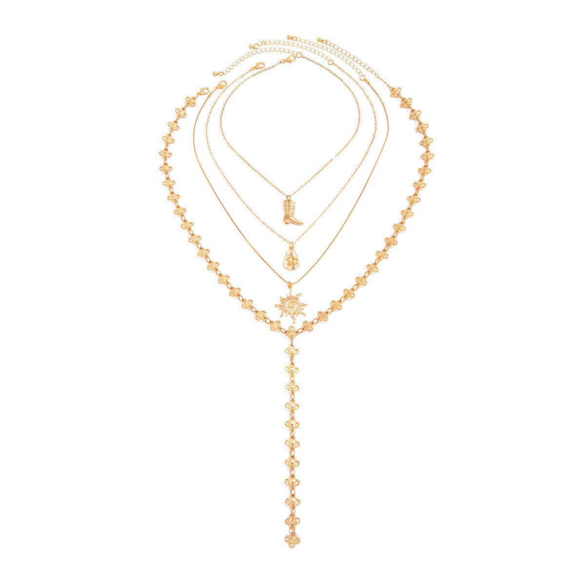 Vintage Western Style Sun Cross Flower Pendant Necklace for Women with Geometric Design in Metal with Electroplating Finish