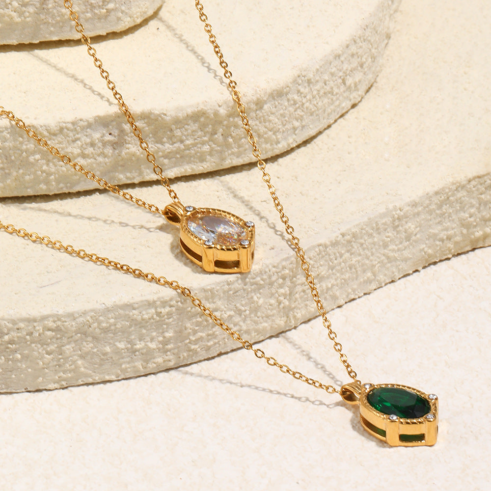 Light Luxury Geometric Oval Zircon Stainless Steel 18K Plated Necklace for Women