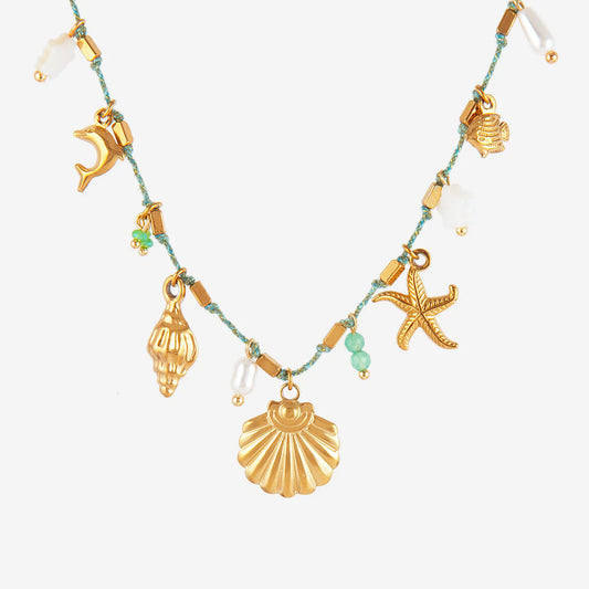 Fashion Unisex 18K Gold Plated Titanium Steel Necklace with Shell Starfish Whale Heart Pendants