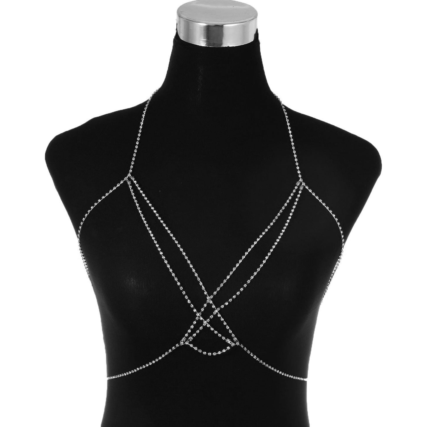 Punk Geometric Inlaid Rhinestone Body Chain for Women Alloy Box Chain