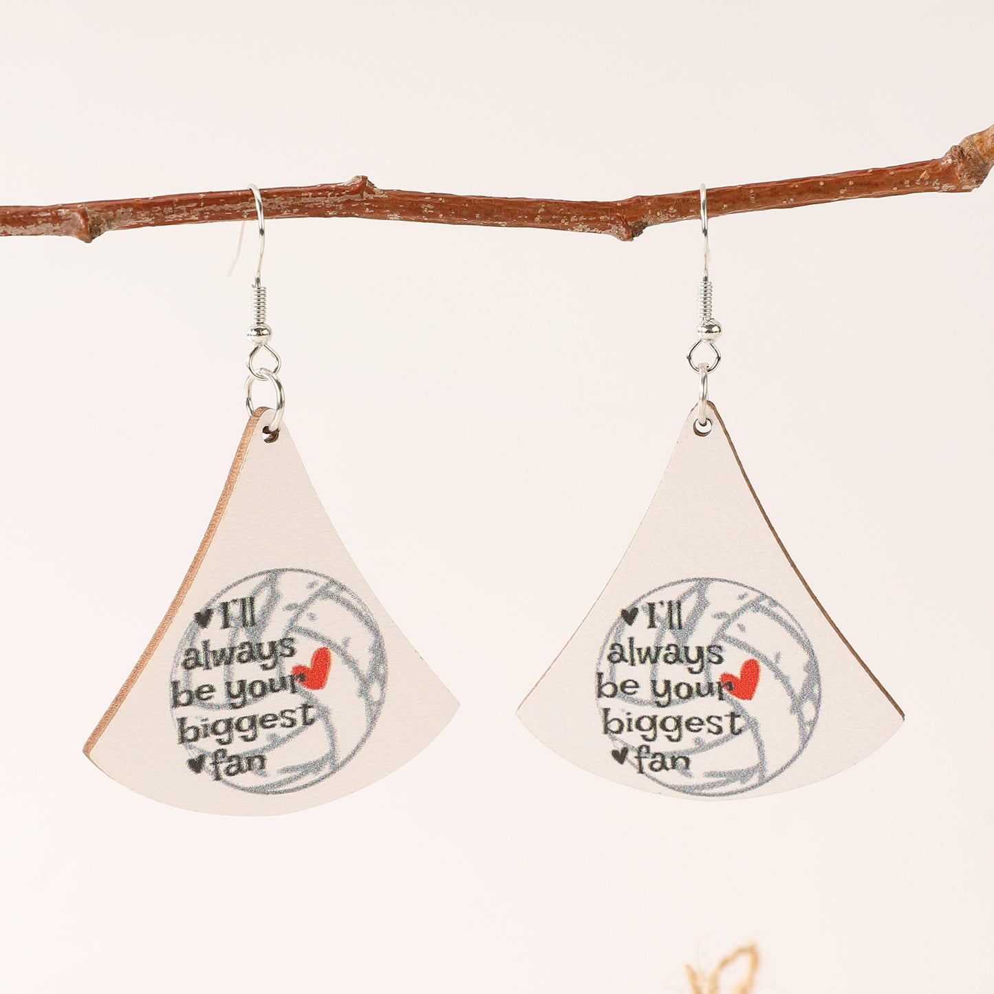 Vintage Acrylic Heart Stud Earrings with Sports Ball Print for Women