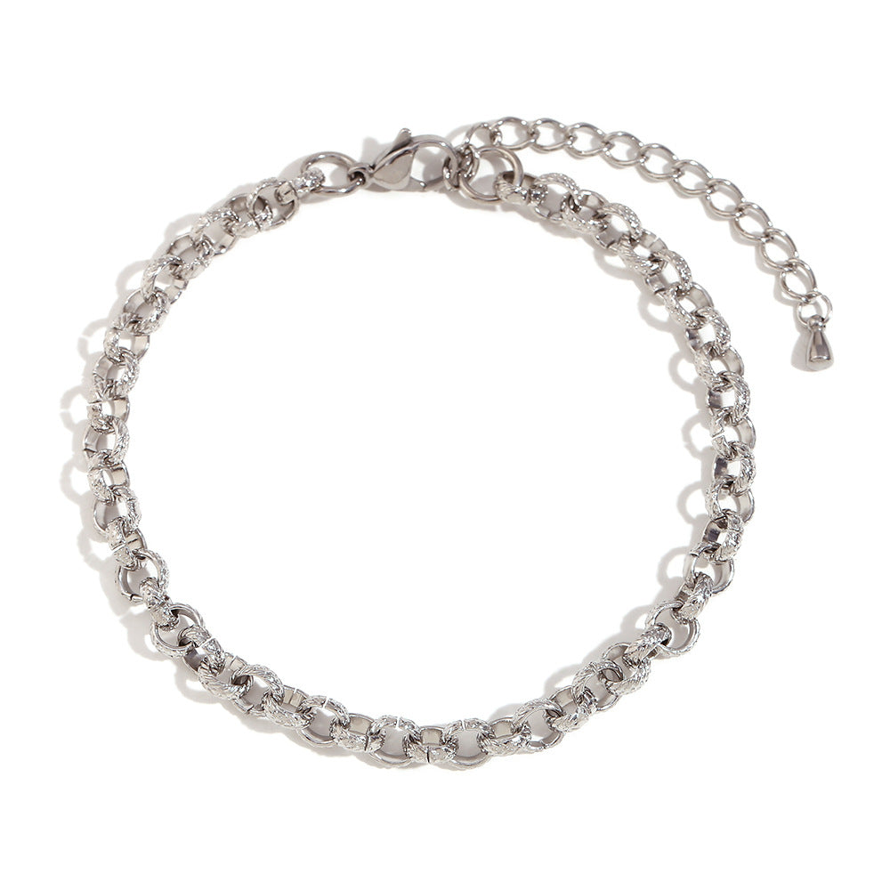 Bracciale da donna a maglie tonde in acciaio inossidabile placcato oro 14K con motivo geometrico minimalista a spiga di grano