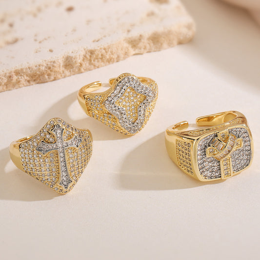 Vintage Minimalist Two-Tone Plated Cubic Zirconia Cross Ring for Women